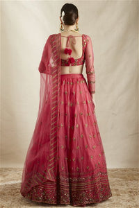 Carmine Pink Organza Lehenga Set