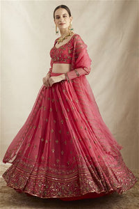 Carmine Pink Organza Lehenga Set