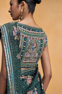 Flamingos In Flight Saree - Green