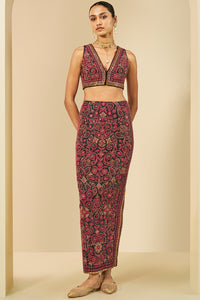 Nocturnal Wilderness Embroidered Cord Silk Skirt Set