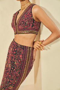 Nocturnal Wilderness Embroidered Cord Silk Skirt Set