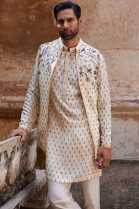 Kalhar Printed Silk Nehru Jacket