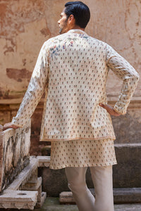 Kalhar Printed Silk Nehru Jacket