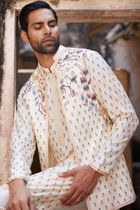 Kalhar Printed Silk Nehru Jacket