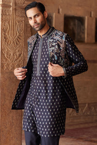 Saamir Printed Silk Nehru Jacket