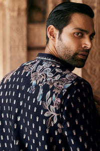 Saamir Printed Silk Nehru Jacket