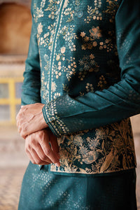 Hirav Printed Silk Nehru Jacket