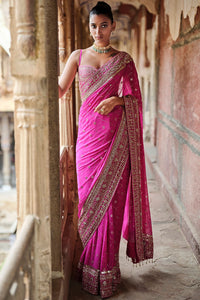 Anushna Handcrafted Badla Georgette Saree - Hot Pink