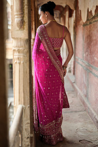 Anushna Handcrafted Badla Georgette Saree - Hot Pink