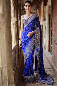 Anushna Handcrafted Badla Georgette Saree – Blue