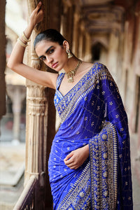 Anushna Handcrafted Badla Georgette Saree – Blue