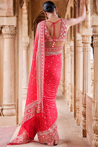 Anushna Handcrafted Badla Georgette Saree – Red