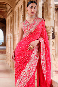 Anushna Handcrafted Badla Georgette Saree – Red