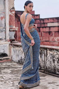 Arvia Printed Georgette Saree - Blue