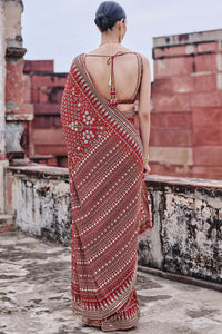 Arvia Printed Georgette Saree - Red