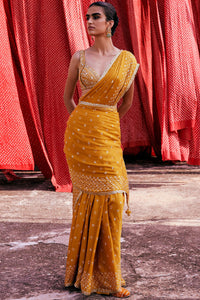 Bahi Embroidered Silk Choli - Mustard