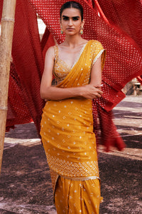 Bahi Embroidered Silk Choli - Mustard