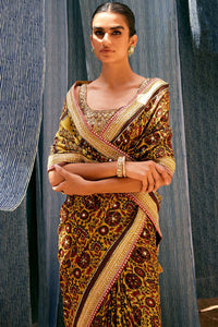 Kasano Ajrakh Printed Silk Saree - Mustard