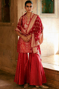 Khevna Benarasi Silk Sharara Set - Red