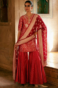 Khevna Benarasi Silk Sharara Set - Red