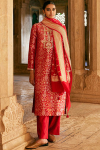 Samahita Benarasi Silk Suit Set - Red