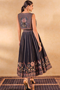 Moonlight Bloom Silk Skirt Set - Blue