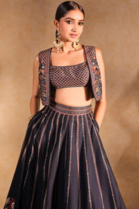 Moonlight Bloom Silk Skirt Set - Blue