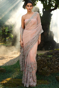 Roseway Embroidered Saree - Blush