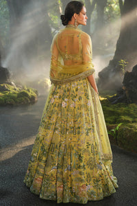 Meadowlark Hand-painted Pichhwai Silk Lehenga Set - Yellow