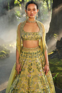 Meadowlark Hand-painted Pichhwai Silk Lehenga Set - Yellow