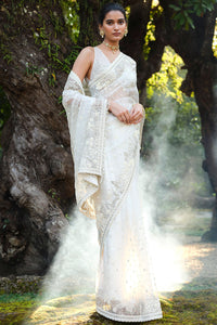 Waterway Embroidered Silk Saree - Ivory