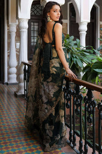 Bottle Green Floral Saree Set