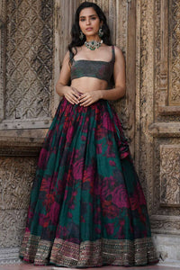 Teal Green Floral Lehenga Set