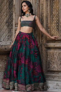 Teal Green Floral Lehenga Set