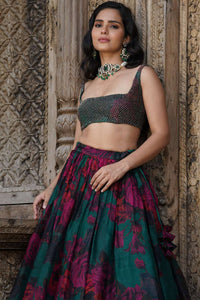 Teal Green Floral Lehenga Set