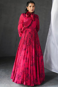 Fuchsia & Black Blossom Bow Gown