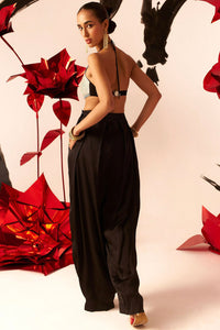 Halter Embroidered Blouse with Black Pants