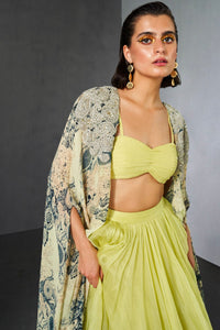 Mint Green Skirt & Blossom Cape Set