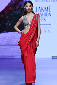 Red 6 Yard Saree with Embroidered Blouse