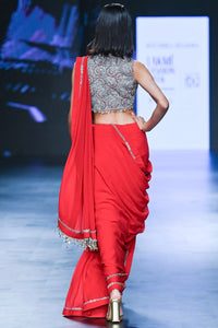 Red 6 Yard Saree with Embroidered Blouse