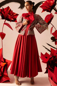 Retro Red Bow Anarkali With Jacket