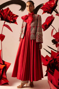 Retro Red Bow Anarkali With Jacket