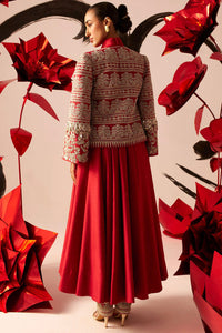 Retro Red Bow Anarkali With Jacket