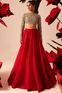 Retro Red Floral Embroidered Blouse Set