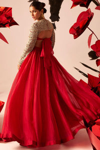 Retro Red Floral Embroidered Blouse Set