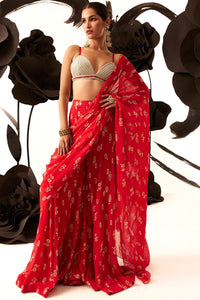 Red Floret Palazzo Saree