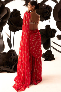 Red Floret Palazzo Saree