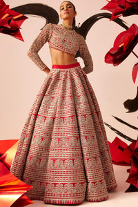 Red Geometric Heavy Lehenga Set