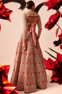 Red Geometric Heavy Lehenga Set