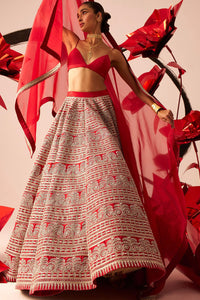 Red Geometric Heavy Lehenga Set